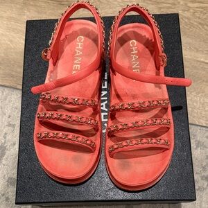 CHANEL Coral Chain Sandals